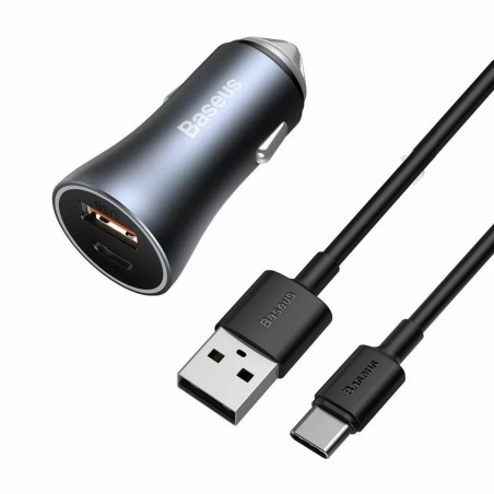 Avtomobilski polnilec Baseus TZCCJD-0G 40W QC PD, USB-C, USB-A, siv