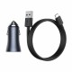 Avtomobilski polnilec Baseus TZCCJD-0G 40W QC PD, USB-C, USB-A, siv