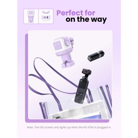 Polnilec Ugreen Nexode Robot GaN 65W, USB-C, USB-A, vijolična