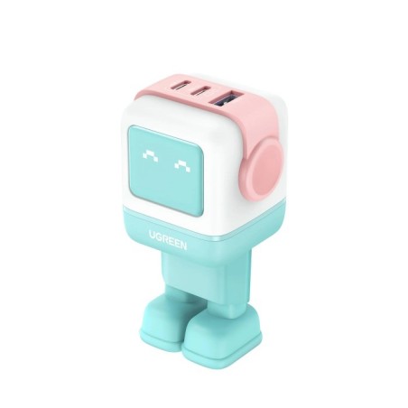 Polnilec Ugreen Nexode Robot GaN 65W, USB-C, USB-A, roza