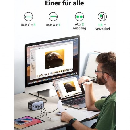 Polnilec Ugreen DigiNest Pro 100W GaN, USB-C