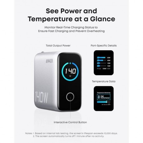 Polnilec Anker B2697G41 140W, USB-C, USB-A, siv
