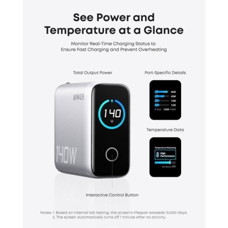 Polnilec Anker B2697G41 140W, USB-C, USB-A, siv