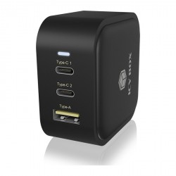 Polnilec IcyBox IB-PS1030-PD 65W GaN, USB-C, USB-A
