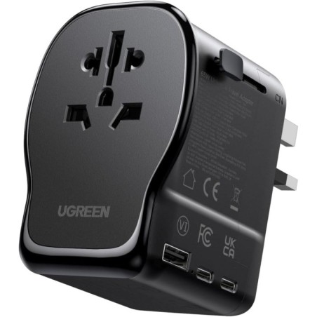 Univerzalni potovalni polnilec Ugreen 65W, 2x USB-C, 1x USB-A, črn
