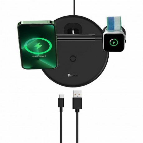Brezžični polnilec Baseus Swan 3v1, 20W Magsafe, črn