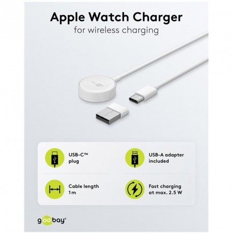 Polnilec GOOBAY Apple Watch 2,5W, USB-C,USB-A, bel