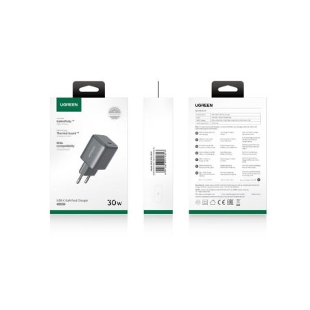 Polnilec Ugreen 30W GaN, USB-C, črn