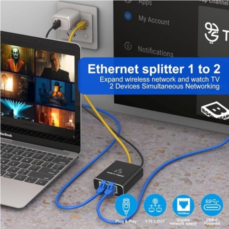 Mrežni razdelilec (splitter) Gigabit Ethernet na 2x RJ45