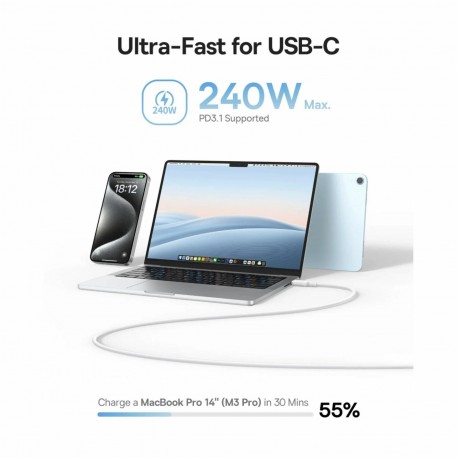 Kabel Baseus USB C-C 240W PicoGo silikonski bel, 1m