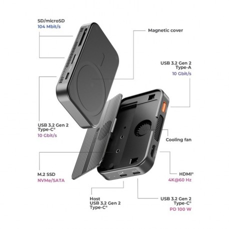 Priklopna postaja IcyBox IB-DK4071M-CU31, 7-v-1, z M.2 NVMe in SATA SSD ohišjem