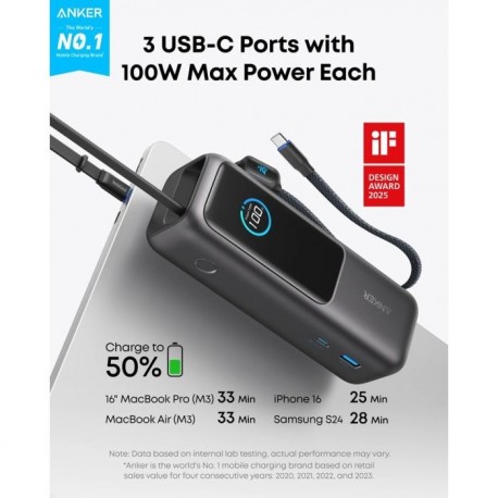Prenosna baterija Powerbank Anker A1695H11, 25000 mAh, črna