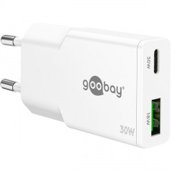 Polnilec Goobay 30W GaN Multiport 1x USB-C PD, 1x USB-A QC, bel