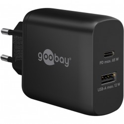 Polnilec Goobay 65W GaN Multiport 1x USB-C PD, 1x USB-A, črn
