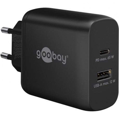 Polnilec Goobay 65W GaN Multiport 1x USB-C PD, 1x USB-A, črn