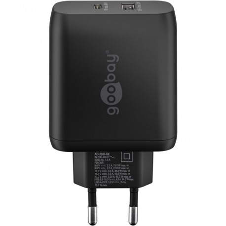 Polnilec Goobay 65W GaN Multiport 1x USB-C PD, 1x USB-A, črn