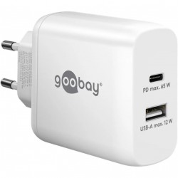 Polnilec Goobay 65W GaN Multiport 1x USB-C PD, 1x USB-A, bel