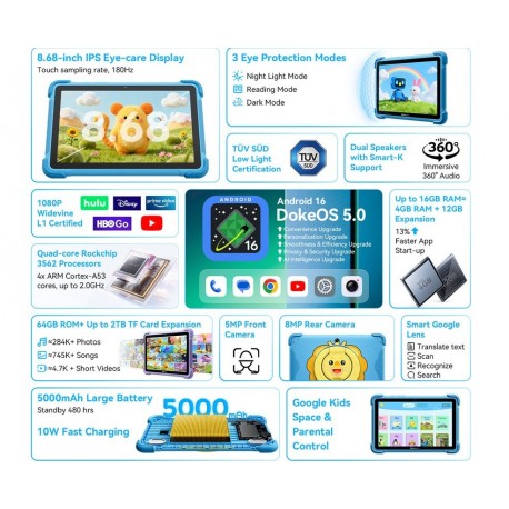 Tablični računalnik Blackview LINK 1 KIDS, 4GB, 64GB, vijoličen