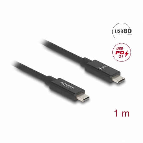 Kabel Delock USB-C 16K 60Hz 240W 80GB, črn, 1m