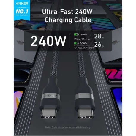 Kabel Anker A82E2H11 USB-C/C, 240W, 0,9m, črn