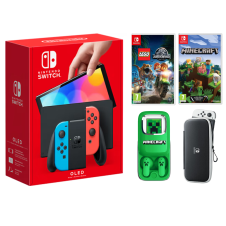 Igralna konzola Nintendo Switch OLED (rdeče/modra) in Minecraft dodatki