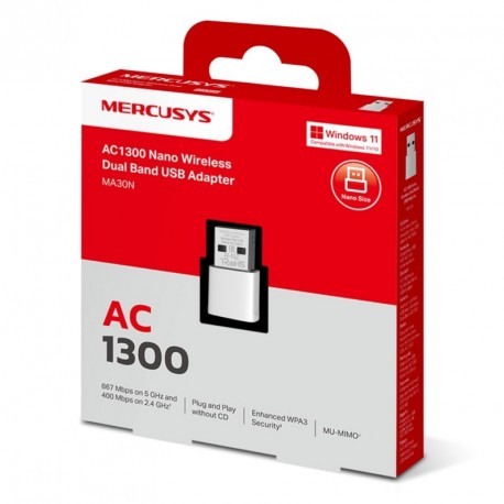 Brezžični mrežni adapter MERCUSYS MA30N, Wi-Fi 5, USB 2.0