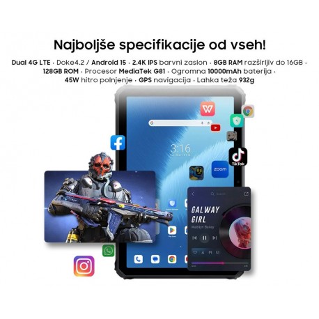 Tablični računalnik Blackview ACTIVE 7, 4G, 8GB, 128GB, črn