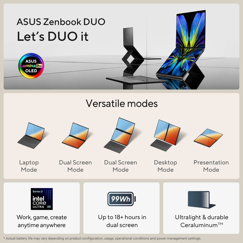 Prenosnik ASUS Zenbook Duo UX8407AA-SN094X UX9-388H, 32GB, 2TB, W11P