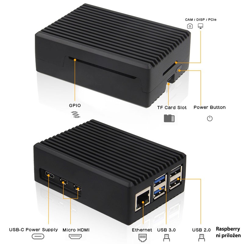 Ohišje Inter-Tech ODS-739 za Raspberry Pi 5, črno