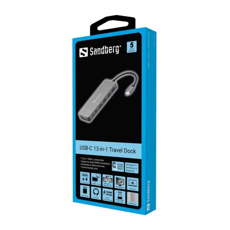 Priklopna postaja Sandberg 136-45, 13-in-1, USB-C