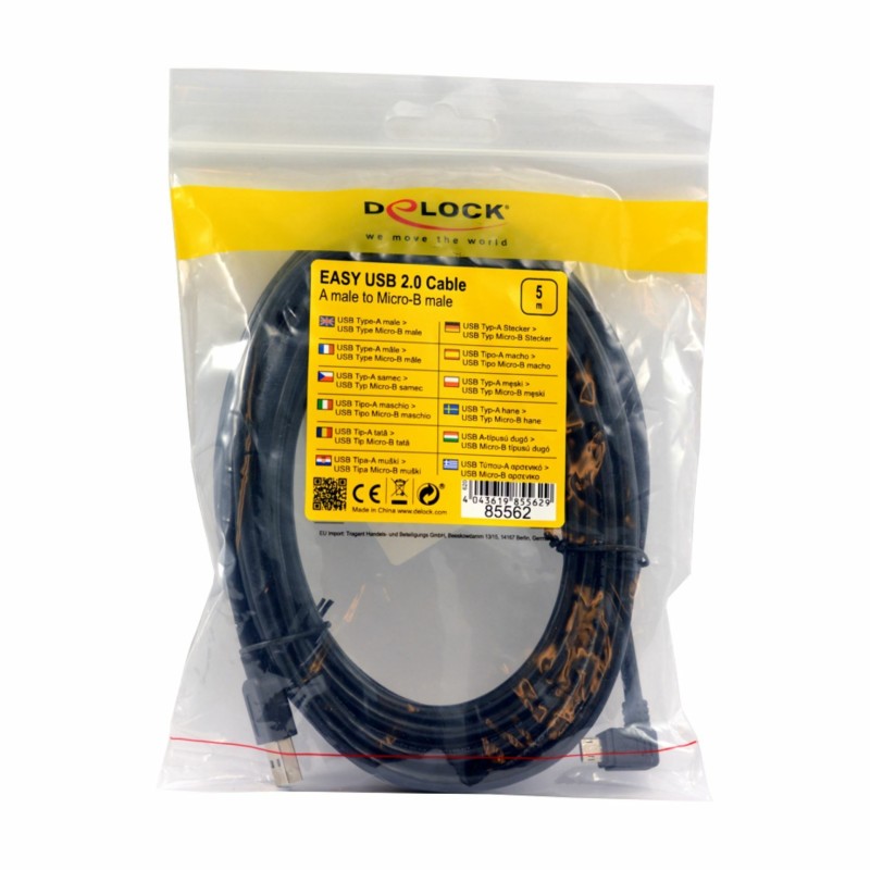 Kabel USB A-B mikro kotni EASY 5m obojestranski Delock 8519253