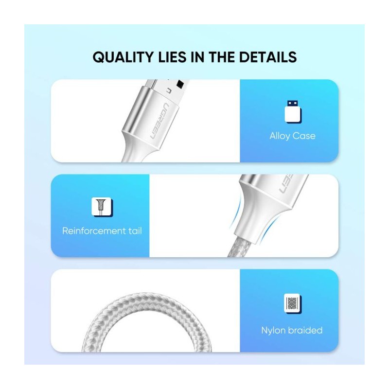 Kabel Ugreen, USB-A 2.0 na USB-C 2m (bel), 60133