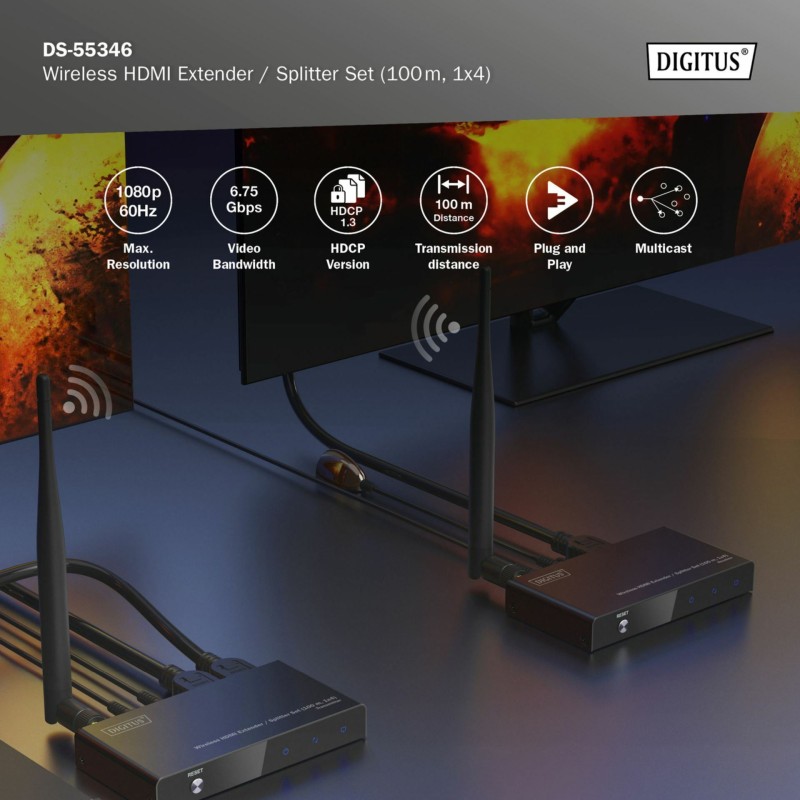 Digitus line extender HDMI množilnik brezžični SET, 100m