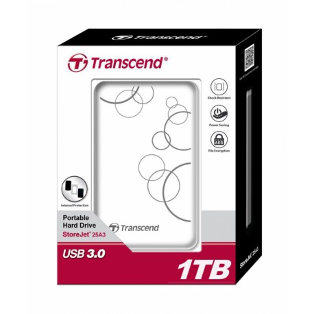 Zunanji trdi disk Transcend 25A3W, 1TB 2,5", USB 3.0, bel (TS1TSJ25A3W)