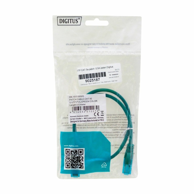 Priključni kabel za mrežo Cat5e UTP 0.5m zelen