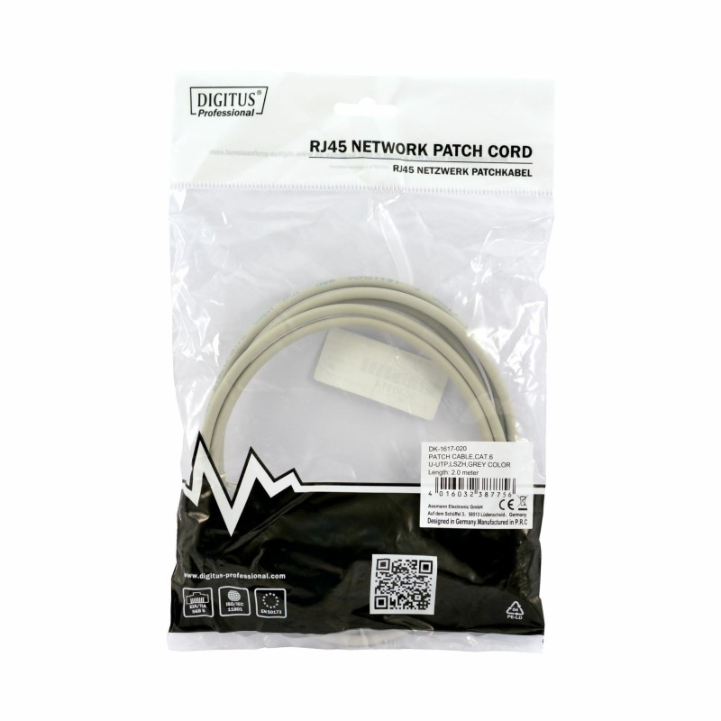 Priključni kabel za mrežo Cat6 UTP 2m siv
