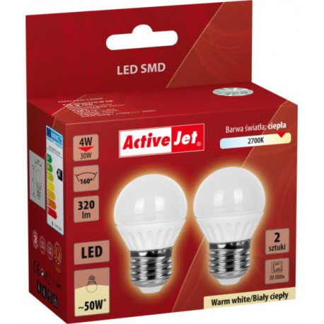 LED sijalka (žarnica) ActiveJet 4 W, E27, topla svetloba (2700K), dvojno pak.