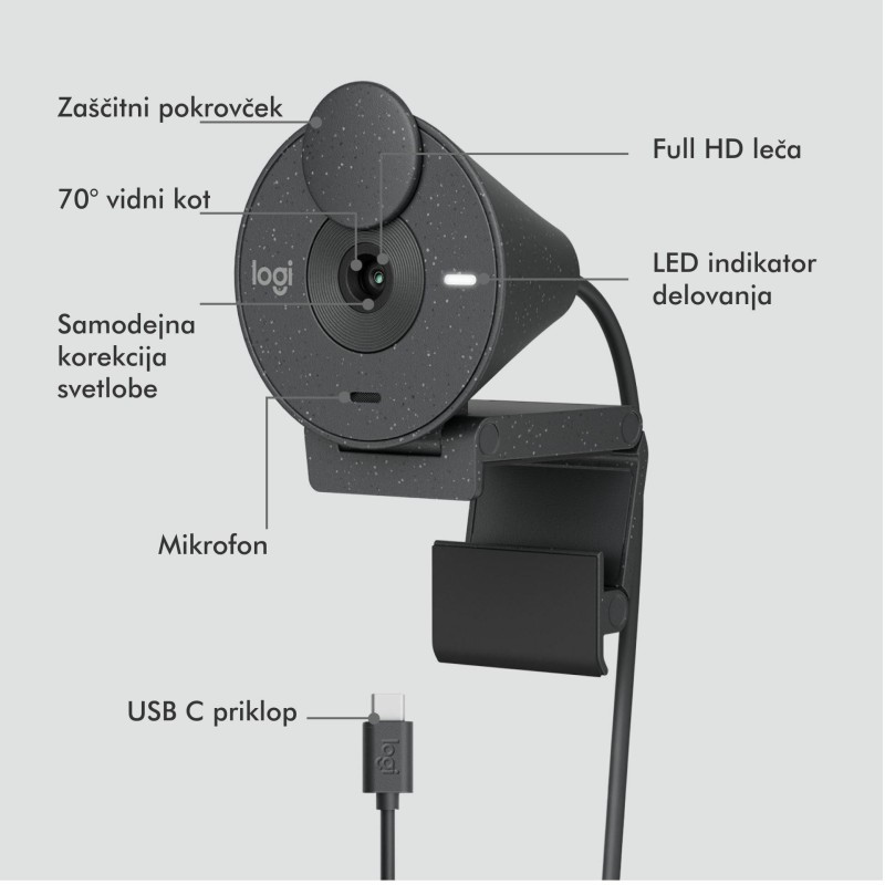 Kamera Logitech Brio 300, grafitna, USB