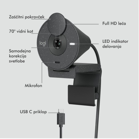 Kamera Logitech Brio 300, grafitna, USB