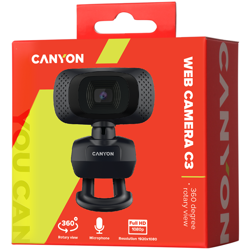 Spletna kamera CANYON C3, HD 720P, USB 2.0, črna