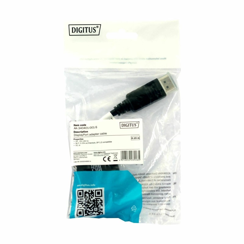 DisplayPort - DVI adapter 15cm Digitus AK-340401-001-S