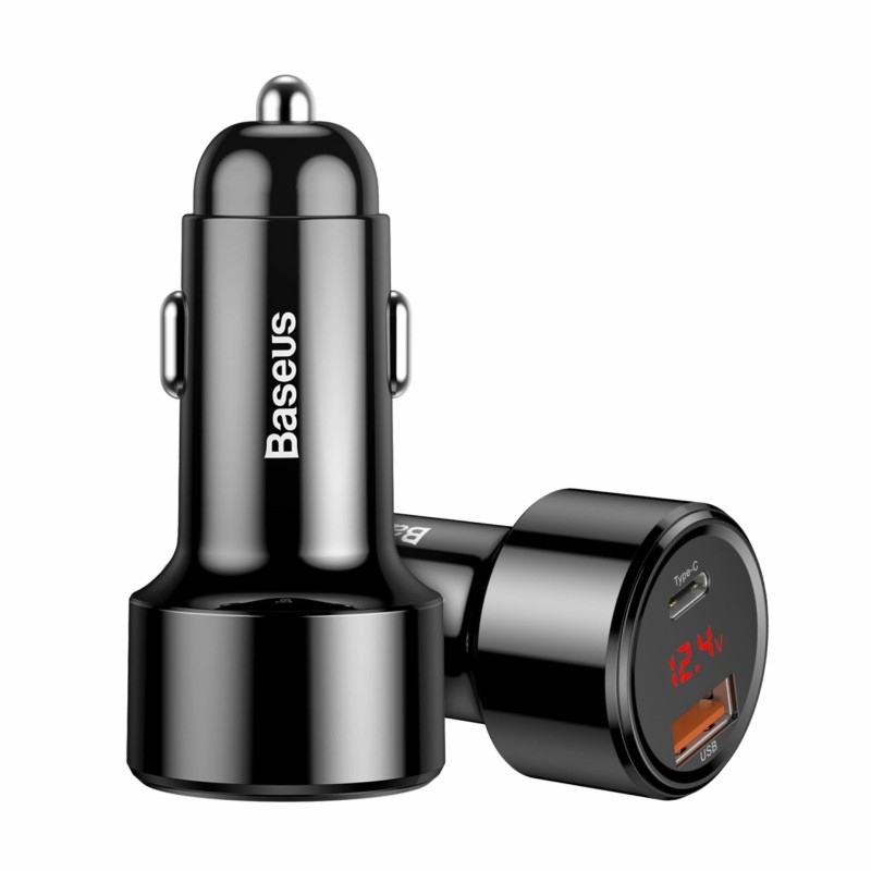 Pretvornik USB - 12V avtomobilski 45W 1x Tip A, 1x Tip C, PD, QC, črn, Baseus
