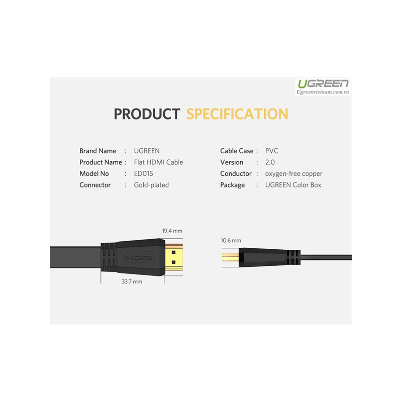 Ugreen HDMI 2.0 Flat kabel 5m, 50821