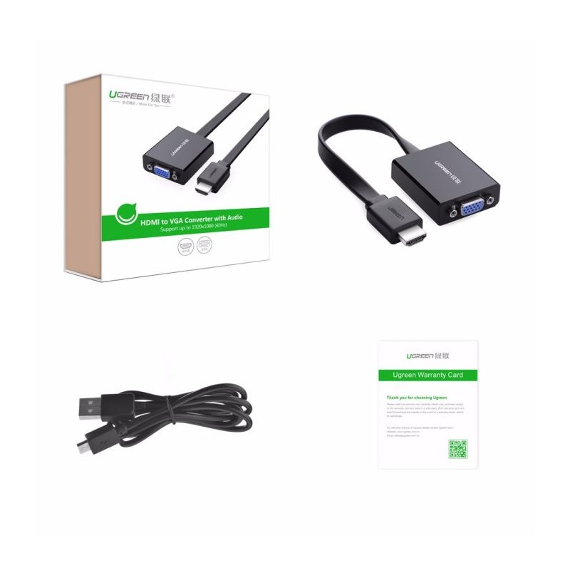 Ugreen HDMI na VGA + 3.5MM Audio+MicroUSB konverter črn, 40248