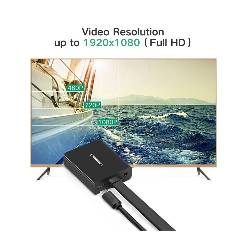 Ugreen HDMI na VGA + 3.5MM Audio+MicroUSB konverter črn, 40248