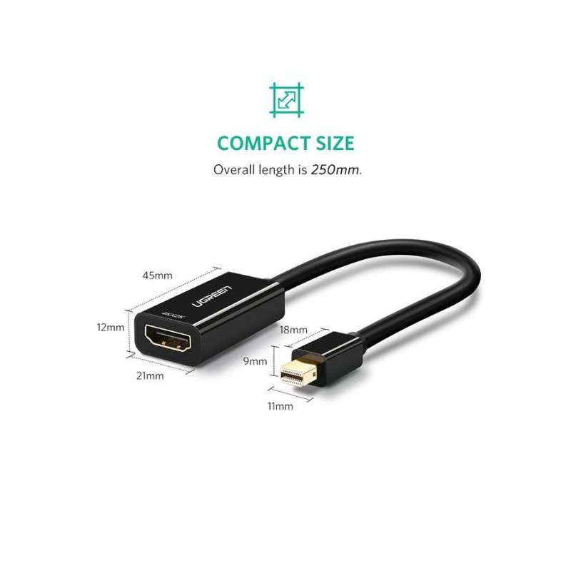 Ugreen Mini DisplayPort na HDMI (Ž) 4K adapter črn, 40360