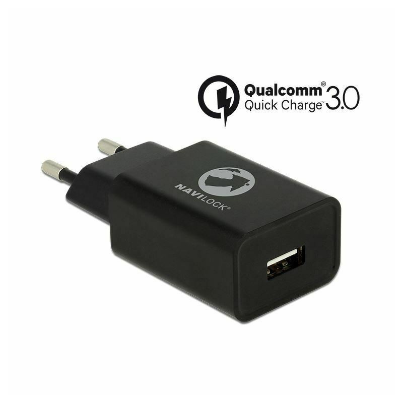 Pretvornik USB - 220V 3A črn Quick Charge Navilock
