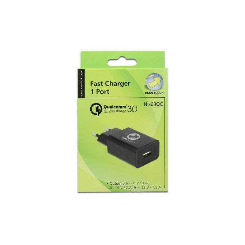 Pretvornik USB - 220V 3A črn Quick Charge Navilock