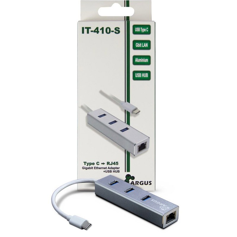 Adapter INTER-TECH Argus IT-410-S (RJ45, 3× USB 3.0, USB-C LAN)