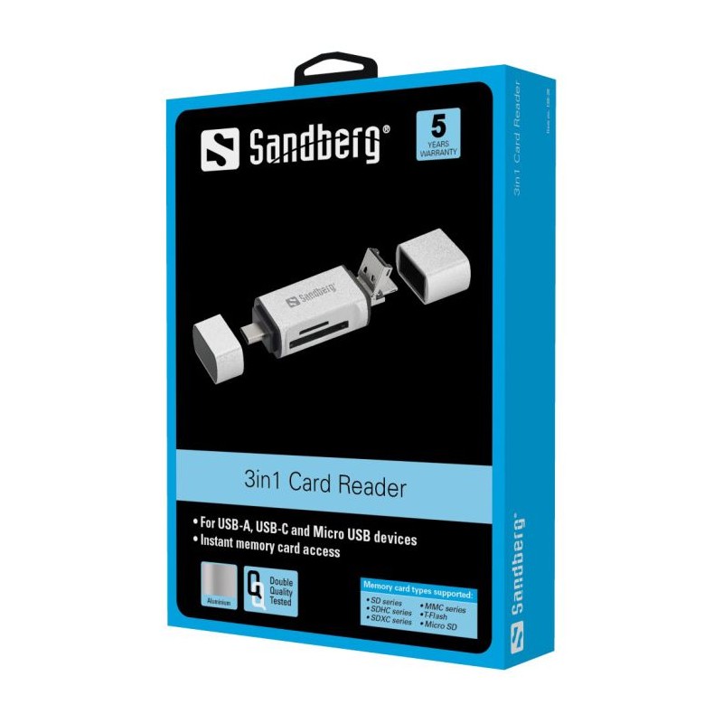 Čitalec kartic Sandberg USB-C/A in micro-USB
